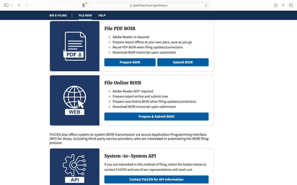 Options of filing BOIR